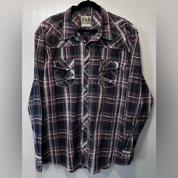 BKE Other - BKE Men’s Pearl Snap Black Red Plaid Western Style Athletic Fit Shirt Sz XXL